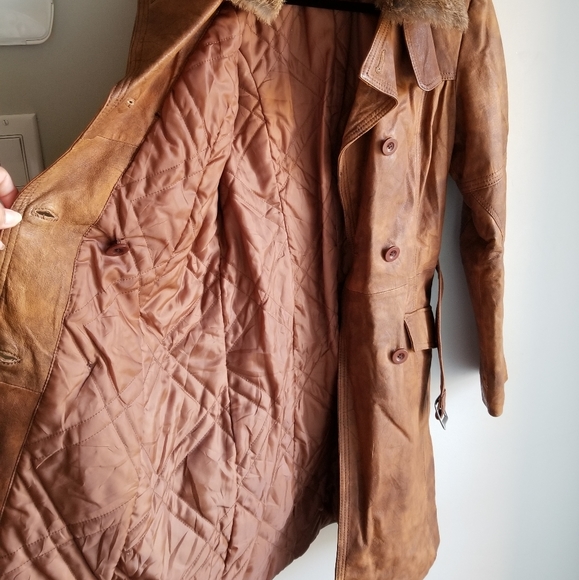 🧥VINTAGE DANIER LEATHER TRENCH COAT WITH FUR COLLAR - Picture 9 of 16